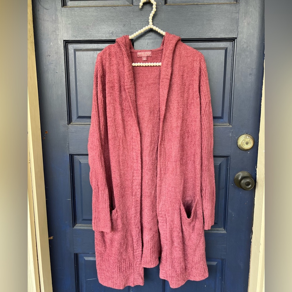 Barefoot Dreams Hooded Open-Front Cardigan - Dusty Rose